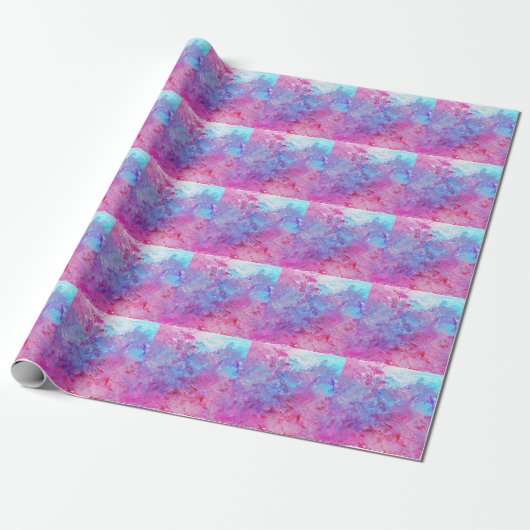 Creatieve roze-blauwe textuur, verfvlekken. cadeaupapier (Uitgerold)