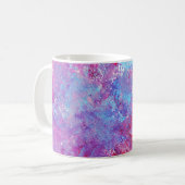Creatieve roze-blauwe textuur, verfvlekken. koffiemok (Voorkant links)