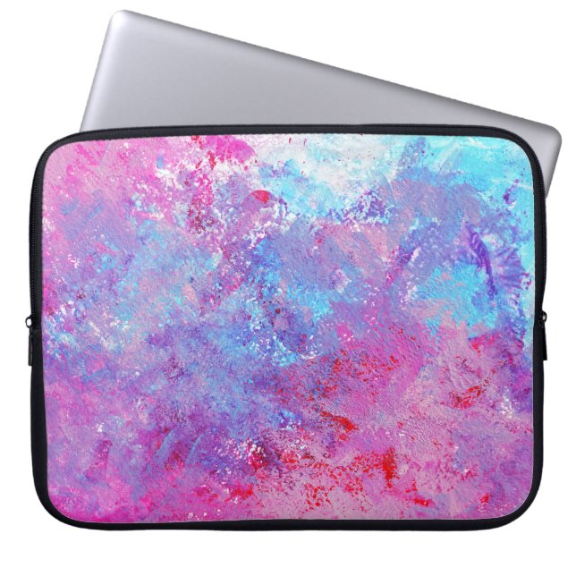 Creatieve roze-blauwe textuur, verfvlekken. laptop sleeve (Voorkant)