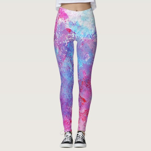 Creatieve roze-blauwe textuur, verfvlekken. leggings (Voorkant)