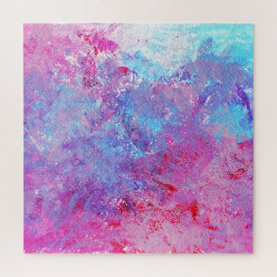 Creatieve roze-blauwe textuur, verfvlekken. legpuzzel