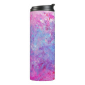 Creatieve roze-blauwe textuur, verfvlekken. thermosbeker (Gedraaid links)