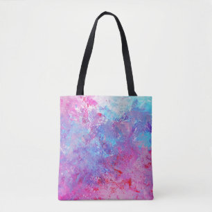 Creatieve roze-blauwe textuur, verfvlekken. tote bag