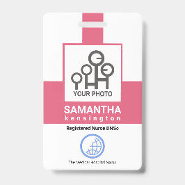 Creatieve Roze Kolom Verpleegster Foto Sjabloon ID Badge