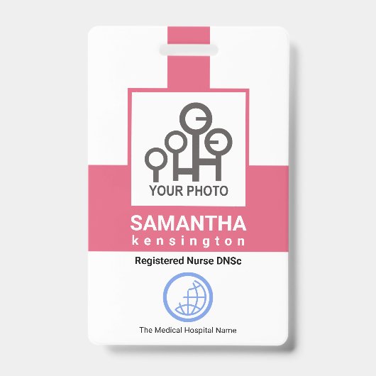 Creatieve Roze Kolom Verpleegster Foto Sjabloon ID Badge (Voorzijde)