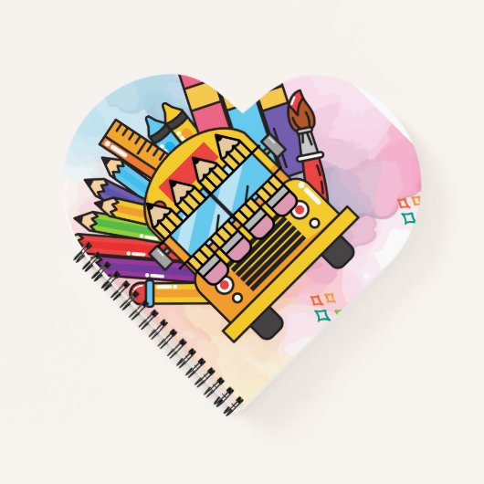 Creatieve schoolbus gemaakt van schoolbenodigdhede notitieboek (Voorkant)