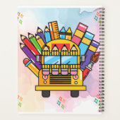 Creatieve schoolbus gemaakt van schoolbenodigdhede planner (Achterkant)