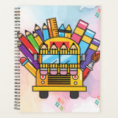 Creatieve schoolbus gemaakt van schoolbenodigdhede planner (Voorkant)