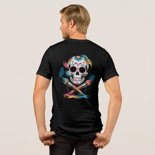 Creatieve Sugar Skull en gekruiste verf Borstels A Tri-Blend Shirt (Achterkant volledig)