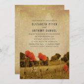Creatieve unieke rustieke land papaver bruiloft kaart (Voorkant / Achterkant)