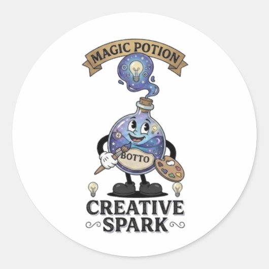 Creatieve Vonk Magische Drank Retro Kunstenaar Mas Ronde Sticker (Voorkant)