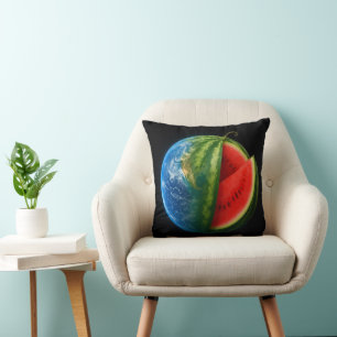 Creatieve Watermeloen Planeet Drijvend In De Ruimt Kussen