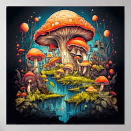 Creatieve wilde psychedelische paddestoelen poster