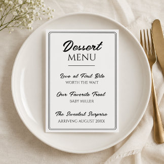 Creatieve zwangerschapsaankondiging op dessertmenu menu