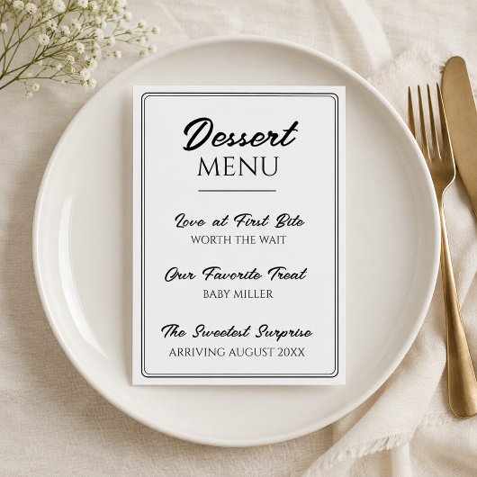 Creatieve zwangerschapsaankondiging op dessertmenu menu