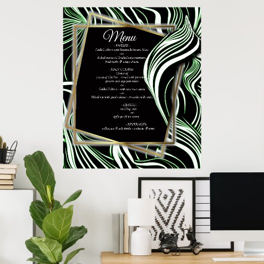 Creatieve zwart, wit en groen naadloze abstracts poster (Thuiskantoor)