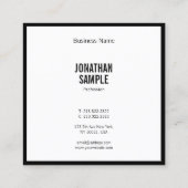 Creatieve zwart-wit minimalistische moderne eenvou vierkante visitekaartje (Achterkant)