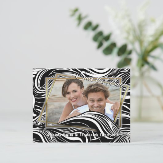 Creatieve zwart-wit naadloze abstracts aankondigingskaart (Staand voorkant)