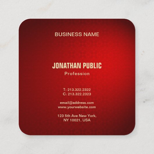 Creatieve Zwarte Rode Damast Ontwerp Luxe Template Vierkante Visitekaartje (Achterkant)