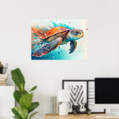 Creatieve Zwemmende Schildpad Illustratie Poster (Thuiskantoor)