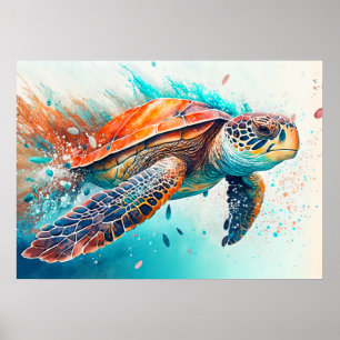 Creatieve Zwemmende Schildpad Illustratie Poster