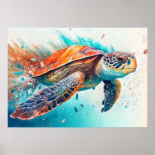 Creatieve Zwemmende Schildpad Illustratie Poster (Voorkant)