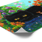 Creationarts van Black Cat Mouse Flowers Poster (Hoek)
