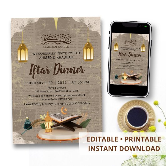 Creative 3D Quran and Lantern Ramadan Iftar Kaart