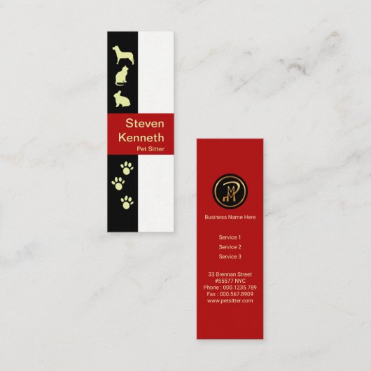 Creative Animal and Paws Motif Pet Sitter Mini Visitekaartje (Voorkant / Achterkant)