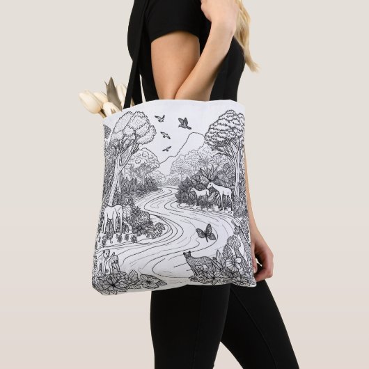 Creative Animal Natuur Line Kunstkleuren Tote Bag (Dichtbij)