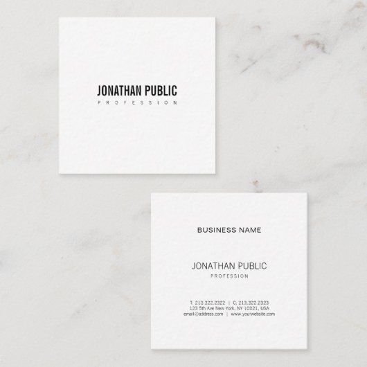 Creative B&W Plain Modern Professional Minimalist Vierkante Visitekaartje (Voorkant / Achterkant)