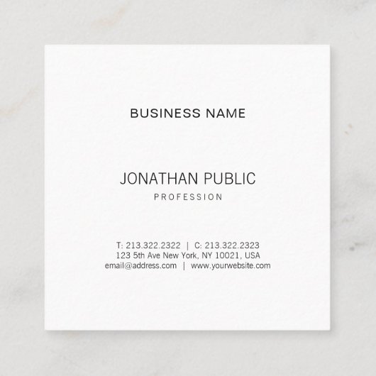 Creative B&W Plain Modern Professional Minimalist Vierkante Visitekaartje (Achterkant)