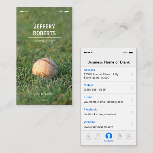 Creative Baseball Baseball Trainer Visitekaartje (Voorkant / Achterkant)