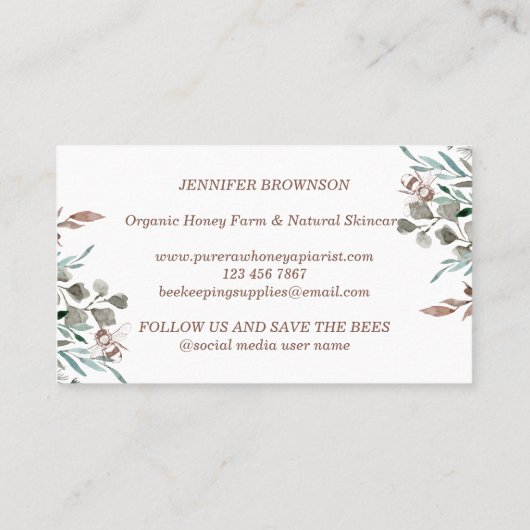 Creative Bee Apiary Floral Rustic Visitekaartje (Achterkant)