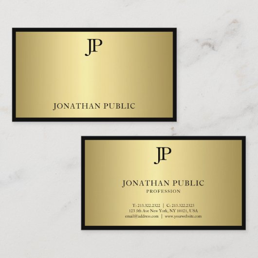 Creative Black and Gold Monogram Glamour Plain Visitekaartje (Voorkant / Achterkant)