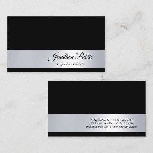 Creative Black Silver Handgeschreven cursief scrip Visitekaartje (Voorkant / Achterkant)