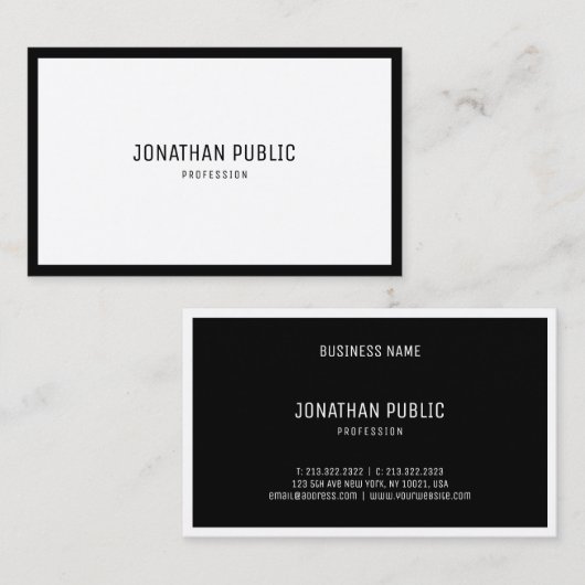 Creative Black White Simple Plain Elegant Visitekaartje (Voorkant / Achterkant)