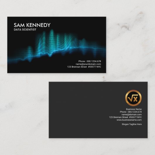 Creative Blue Binary Wave Flame Data Scientist Visitekaartje (Voorkant / Achterkant)