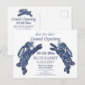 Creative Blue Bunny Business Grand Openingsdatum Aankondigingskaart (Voorkant / Achterkant)