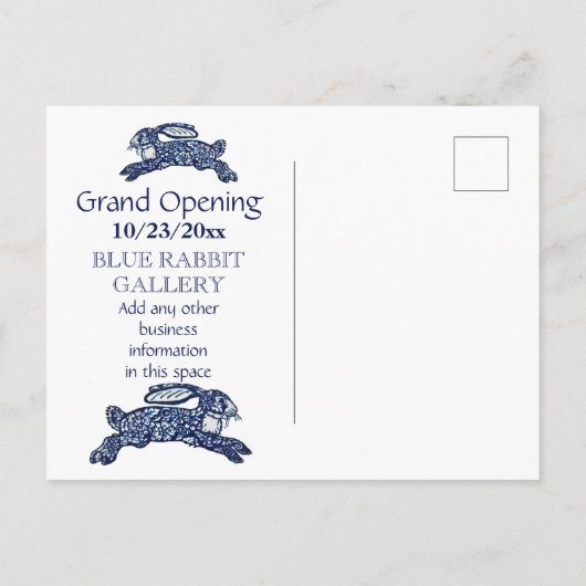 Creative Blue Bunny Business Grand Openingsdatum Aankondigingskaart (Achterkant)