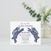 Creative Blue Bunny Business Grand Openingsdatum Aankondigingskaart (Staand voorkant)