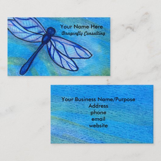Creative Blue Dragonfly-Waterverf Visitekaartje (Voorkant / Achterkant)