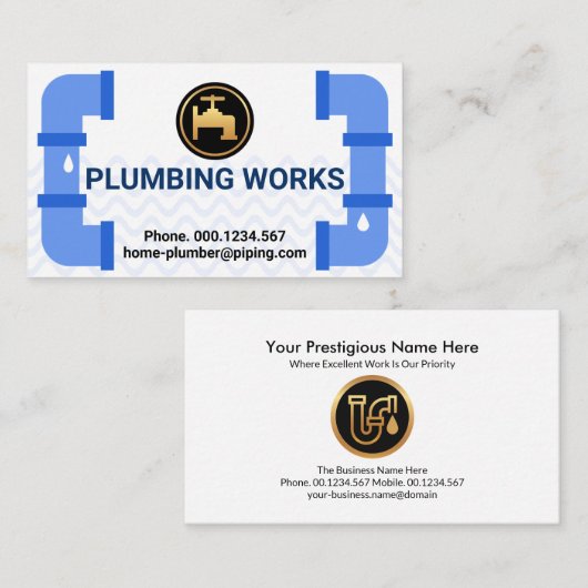 Creative Blue Leaking Plumbing Pipe Visitekaartje (Voorkant / Achterkant)