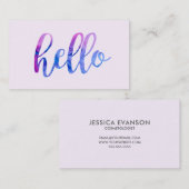 Creative Blue Paarse Waterverf Hallo Typografie Visitekaartje (Voorkant / Achterkant)