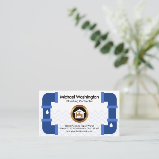 Creative Blue Plumbing Pipe Lijst Plumber Visitekaartje (Staand voorkant)