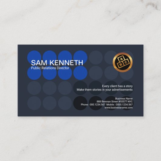 Creative Blue Stippen Signement Public Relations Visitekaartje (Voorkant)
