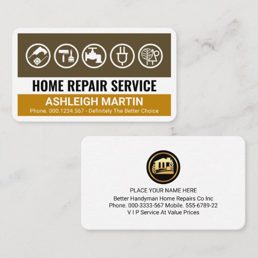 Creative Brown Handyman Tools Layers Visitekaartje (Voorkant / Achterkant)