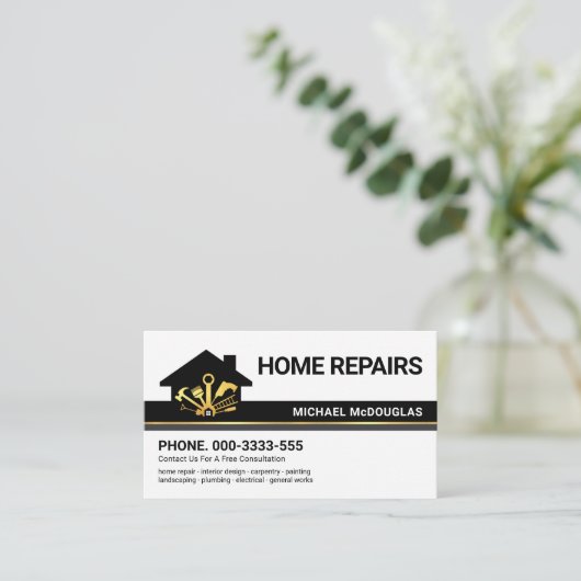 Creative Building Layer Gold Handyman Tools Line Visitekaartje (Staand voorkant)