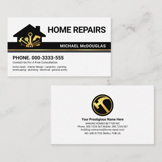 Creative Building Layer Gold Handyman Tools Line Visitekaartje (Voorkant / Achterkant)