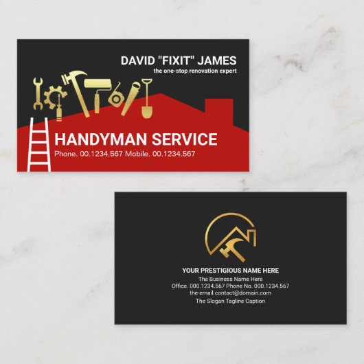 Creative Building Rooftop Gold Handyman Tools Visitekaartje (Voorkant / Achterkant)